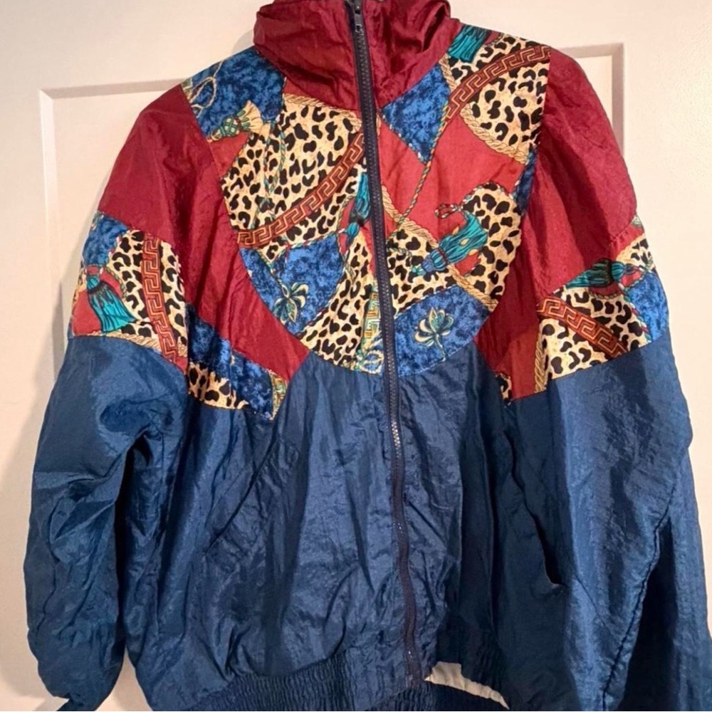 Vintage-Inspired Red & Blue Varsity Windbreaker Jacket